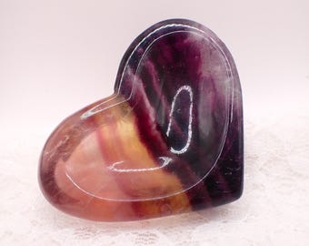 Pretty Natural Rainbow Fluorite Heart Shaped Crystal Bowl - Smooth Polished Bowl - Tray for Crystals - 2.5 Inches Purple #BOWLS#1137