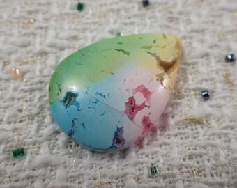 Rainbow Tie Dye Druzy Agate Crystal Teardrop Cab - Smooth Polished Flat Back - Dyed Agate Druzy Pockets - 1.5 Inch Dyed Cabochon #CBCHN#1080