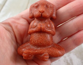 Awesome Gold Sandstone Crystal Yoga Dog Carving - Yoga Pose Dog - Natural Golden Sandstone - 2.25 Inch Sandstone Crystal Carving #ANMLS#1189
