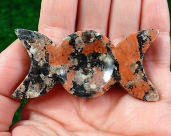 Small Orange Jasper Triple Moon Crystal Bowl - Smooth Polished Natural Crystal Bowl - Flat Tray for Crystals Orange Brown 3 Moon #BOWLS#1087
