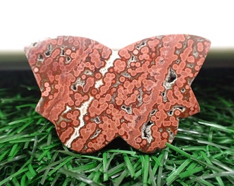 Pretty Red Ocean Jasper Crystal Butterfly - Smooth Textured Butterfly - 2 Inch Carved Butterfly - Natural Ocean Jasper Crystal #CRVNG#1084