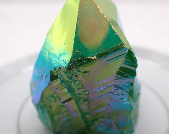 1 Piece Green Aura Quartz Crystal Tower - Flashy Quartz Aura Crystal - 1.75x1.75 inches Short - Rainbow Sheen Quartz Point #Tower#1309