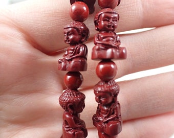 Deep Red Cinnabar Crystal Bracelet - Buddha Smooth Round Beads - Deep Red Cinnabar - Half Inch Buddha Crystal Beaded Bracelet - #BRCLT#1131