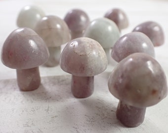 1 Piece Natural Pink Tourmaline Crystal Mushroom Carving - White Pink Smooth Mini Crystal - Natural Standing Pink White Shrooms MUSHY#1016