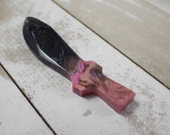 Pink Black Palm Root Crystal Sword - Beveled Edge Small Crystal Knife - Short 3 Inch Sword Carving - Black Decorative Crystal #CRVNG#2167