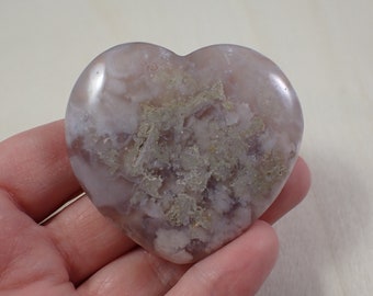 1 Piece Natural Flower Agate Heart Carving - Heart Pink Purple Green Gold - Smooth Natural Texture - 2.25 Inches Flower Agate #HEART#1089