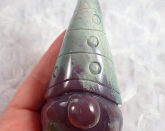 Super Cute Ocean Jasper Gnome Crystal Carving - Green Purple White - 4 Inch Tall Standing Gnome Figurine - Ocean Jasper Gnome #GNOME#1013