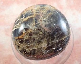 1 Piece Natural Black Moonstone Crystal Palm Stone - Rainbow Flash Black Tan Gallet - Small Smooth Polished Moonstone Crystal #PALMS#1037
