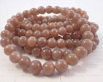 One Peach Moonstone Crystal Bracelet - 7mm Smooth Round Stretch - Natural Crystal Beads - Dark Peach Moonstone Beaded Bracelet - #BRCLT#1107