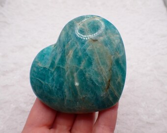 Adorable Natural Amazonite Crystal Heart - Aqua Blue Smooth Heart - Silver Flash Amazonite 3 Inches - Aqua Amazonite Heart #HEART#1140