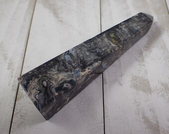 1 Piece Natural Maligano Jasper Crystal Tower - Gray Black Square Smooth Polished - Black Gray Orange Crystal Point - Maligano #TOWER#1159