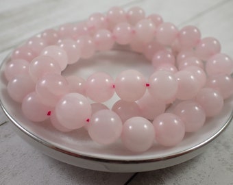 One Pink Rose Quartz Crystal Bracelet - 10mm Smooth Round Beads - Pink Cloudy - Natural Rose Quartz Crystal Bead Bracelet - #BRCLT#1008