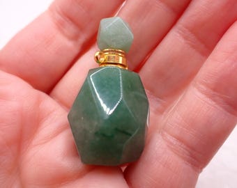 Green Aventurine Crystal Perfume Bottle - Natural Green Aventurine Gold Ring - Screw on Top 1.5 Inch Perfume Bottle Pendant #ACSRY#1029