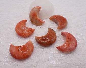 1 Piece Natural Coral Jade Crystal Mini Moon Carving - Thick, Smooth Polished  - Small Natural Coral Jade Mini Moon #MOONS#1037