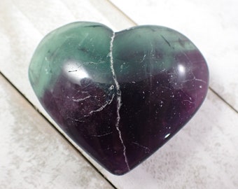 Lovely Fluorite Crystal Heart Shaped Carving - Polished Fluorite Heart - Purple Green Translucent Smooth Crystal Natural Fluorite HEART#1072