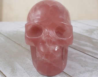 Large Dark Pink Rose Calcite Crystal Skull Carving - Pink Large Human Skull - 4.25 Inch Heavy Rose Calcite Crystal Carving Skull #SKULL#1045