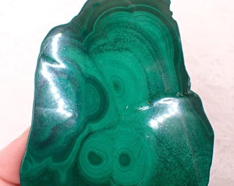 Beautiful Natural Malachite Crystal Slab - Green Smooth Polished Crystal - 4.5 Inches Organic Shape - Malachite Green #SLABS#1068