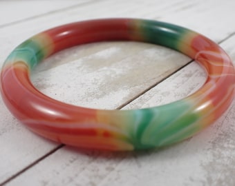 59.2mm Bright Agate Crystal Bangle Bracelet - Orange Green Banded Crystal Bracelet - Round Inside Agate - Smooth Agate Bangle #JEWEL#1109