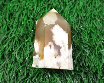 1 Piece Natural Crystal Flower Agate Tower - Short Opaque Smooth Polished - Faceted Crystal Tower - 51x32x22mm Crystal Tower #TOWER#1163