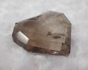 Beautiful Natural Smoky Quartz Crystal Heart - Smooth Faceted Beveled Edge Heart - 2.25 Inch Crystal Heart Smoky Quartz Crystal #HEART#1081