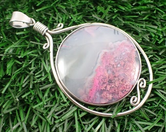 Pink Moss Agate Crystal Pendant - Crystal - Dyed Pink Moss Agate Pendant #PNDNT#1057
