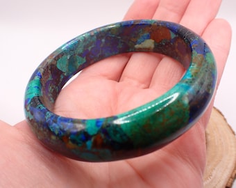 58.0mm Azurite Chrysocolla Crystal Bangle Bracelet - Thick Smooth Polished Bracelet - Blue Turquoise Crystal Bangle Bracelet #JEWEL#1671
