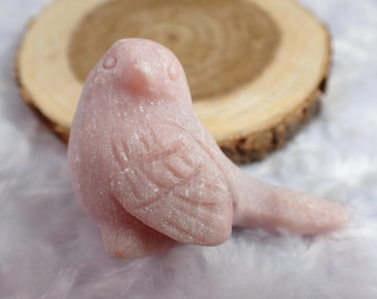 Cute Little Pink Opal Crystal Bird - Pink Opaque Smooth Bird Figurine - Crystal Bird 2.25 Inches - Pink Opal Chubby Bird Figure #ANMLS#1255