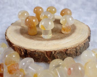 2 Pcs Natural Golden Healer Crystal Mini Mushroom - Gold Yellow White Translucent Smooth Crystal - .5 Inch Standing Shrooms #MUSHY#1986
