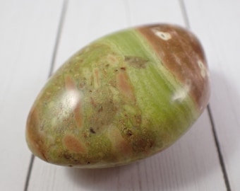1 Piece Natural Green Opal Palm Stone - Smooth Gallet Stone - Small Lime Green Brown White Palmstone Crystal - Smooth Crystal #PALMS#1016