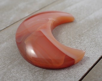 1 Piece Natural Carnelian Crystal Moon Carving - Smooth Polished Cabochon - Orange Peach White Moon - 39x7mm Carnelian Moon Cab #CBCHN#1047