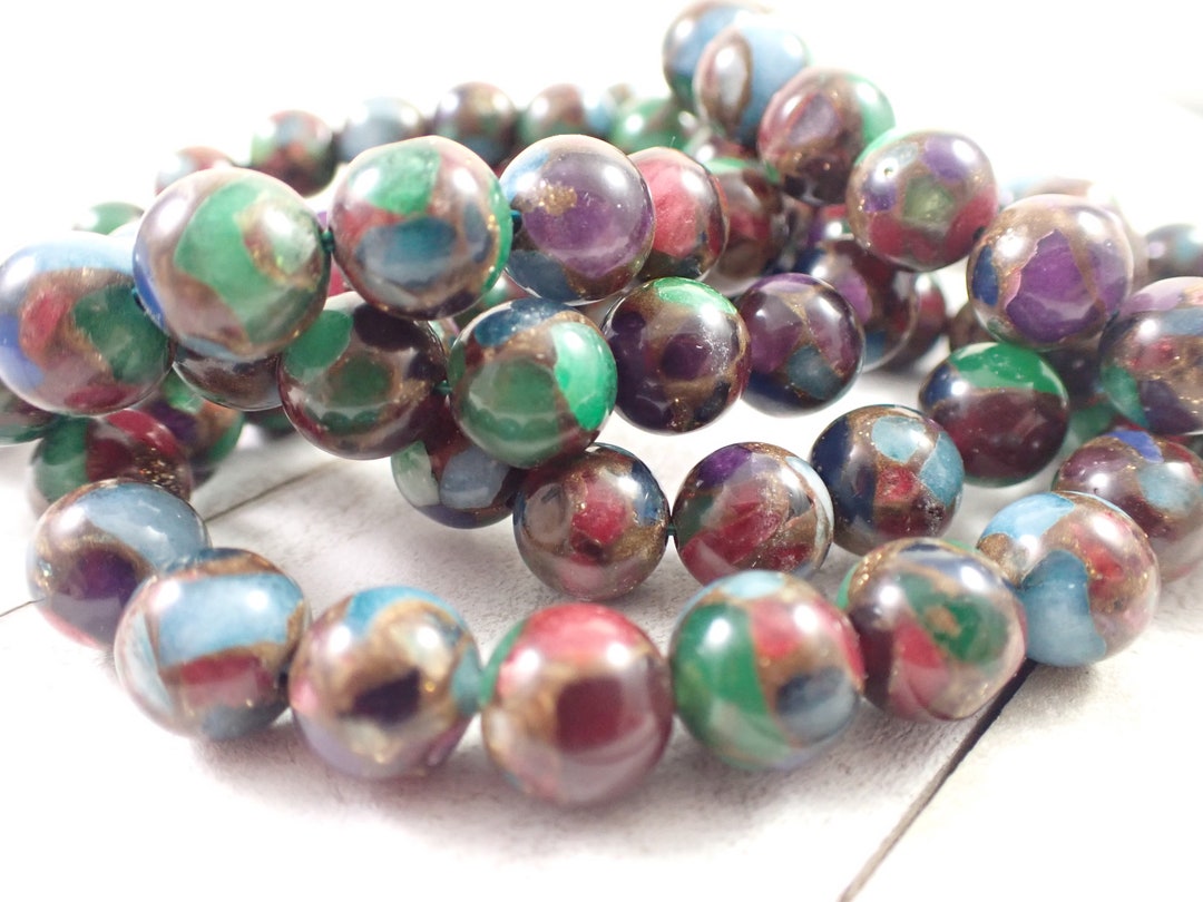 One Colorful R Bead One Colorful Mixed Crystal Beaded Bracelet - 10mm Smooth Round Beads ...