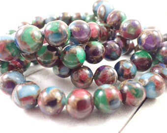 One Colorful Mixed Crystal Beaded Bracelet - 10mm Smooth Round Beads - Green Red Colorful Composite Crystal Beaded Bracelet - #BRCLT#1024