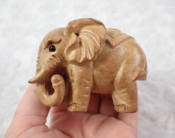 Pretty Wooden Elephant Figurine - Brown Carved Elephant Chinese Symbol - 3 Inch Standing Elephant Decor #ANMLS#1140