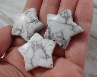 Bright White Howlite Crystal Star Carving - White Gray Puffy Star Carving - Howlite Crystal Star Smooth Carving - 1.25 Inch Star #STARS#1004
