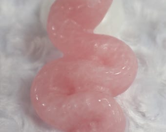 Pretty Natural Rose Quartz Crystal Snake Carving - Coil Textured Pink Snake -  Rose Quartz Curled Snake Animal Carving #ANMLS#1257