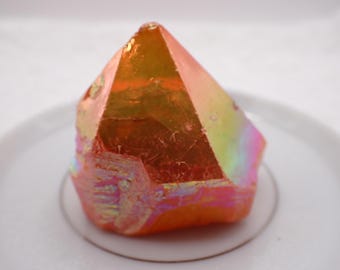 1 Piece Aura Quartz Crystal Cupcake - Faceted Pointy Cupcake - Flashy Orange Aura Quartz Crystal - Rainbow Sheen Quartz Point #Tower#1308