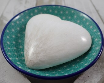 Smooth Bright White Scolecite Crystal Hear - Large White Beige Smooth Polished Heart - 2.75 Inch Crystal Heart White Scolecite #HEART#1066