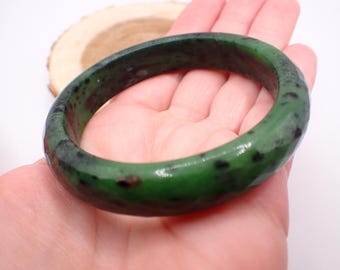 57.3mm Faceted Ruby in Zoisite Crystal Bangle Bracelet - Green Ruby Black Purple - UV Reactive Natural Bangle Ruby Zoisite #JEWEL#1794
