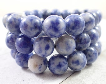 One Blue Sodalite Crystal Bracelet - 10mm Smooth Round Beads - Blue Gray Opaque Crystal Beads - Natural Blue Sodalite Bracelet - #BRCLT#1036