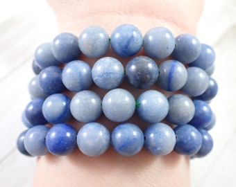 One Blue Aventurine Crystal Bracelet - 10mm Smooth Round Beads - Blue Opaque Crystal Beads - Natural Blue Aventurine Bracelet - #BRCLT#1051