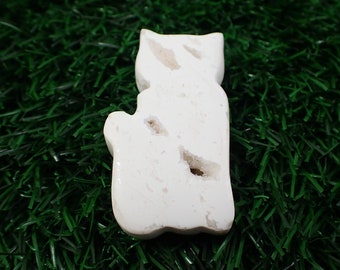 1 Piece Druzy Agate Crystal Cat Carving - Bright White Cat Crystal - Druzy Pockets Standing Cat Crystal - 49x27x10mm White Cat #ANMLS#1083