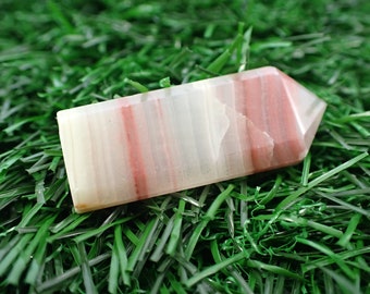 1 Piece Mini Natural Onyx Calcite Crystal Point - Small Smooth Flat Point - Crystal Mini Tiny Pink Orange Banded Calcite Point #POINT#1035