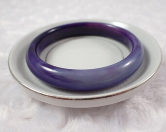 60.4mm Purple Agate Crystal Bangle Bracelet - Purple White Dyed Banded Crystal Bracelet - Flat Inside Dyed Smooth Agate Bangle #JEWEL#1211