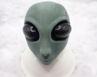 Green Jade Alien Skull Decor Golden Obsidian Eyes 2 Inch Alien Head Metaphysical Natural Healing Crystals Gift for Alien UFO Fan #SKULL#1056