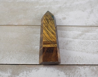 Short Natural Golden Tiger Eye Jasper Crystal Tower - Opaque Faceted Smooth Polished - 2.75 Inch Crystal Tower - Gold Tiger Eye #TOWER#1276