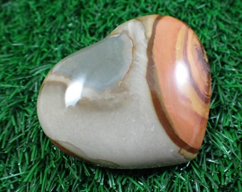 1 Piece Natural Polychrome Jasper Heart Carving - Large Thick Chunky Heart - Smooth Polished 73x62x30mm - Gray Orange Polychrome #HEART#1010