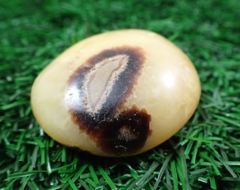 1 Piece Natural Septarian Palm Stone -Small Smooth Gallet Stone - 45x40x20mm Yellow Brown Palmstone Crystal - Smooth Septarian #PALMS#1163