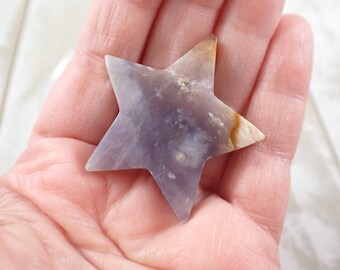 Pretty Purple Chalcedony Crystal Star - Thick Smooth Polished Flat Star - 1.5 Inch Purple Beige White - Purple Chalcedony Crystal CBCHN#1095