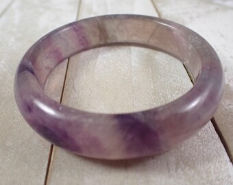 56.5mm Natural Rainbow Fluorite Crystal Bangle Bracelet - Banded Purple Green Smooth Thick Bangle - Purple Fluorite Crystal #JEWEL#1177