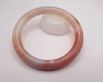 64.7mm Pink Flower Agate Bangle Bracelet - Smooth Polished Round Bangle - Flower Agate Crystal Bracelet - Pink Agate No Chips #JEWEL#1667